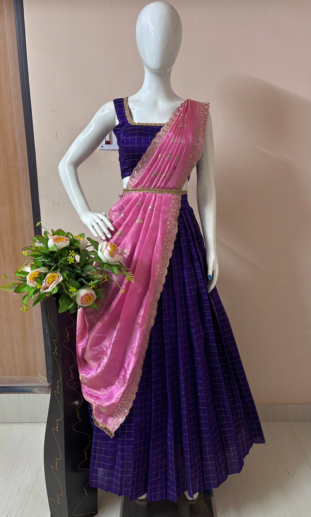 Royal Purple Designer Drape Lehenga