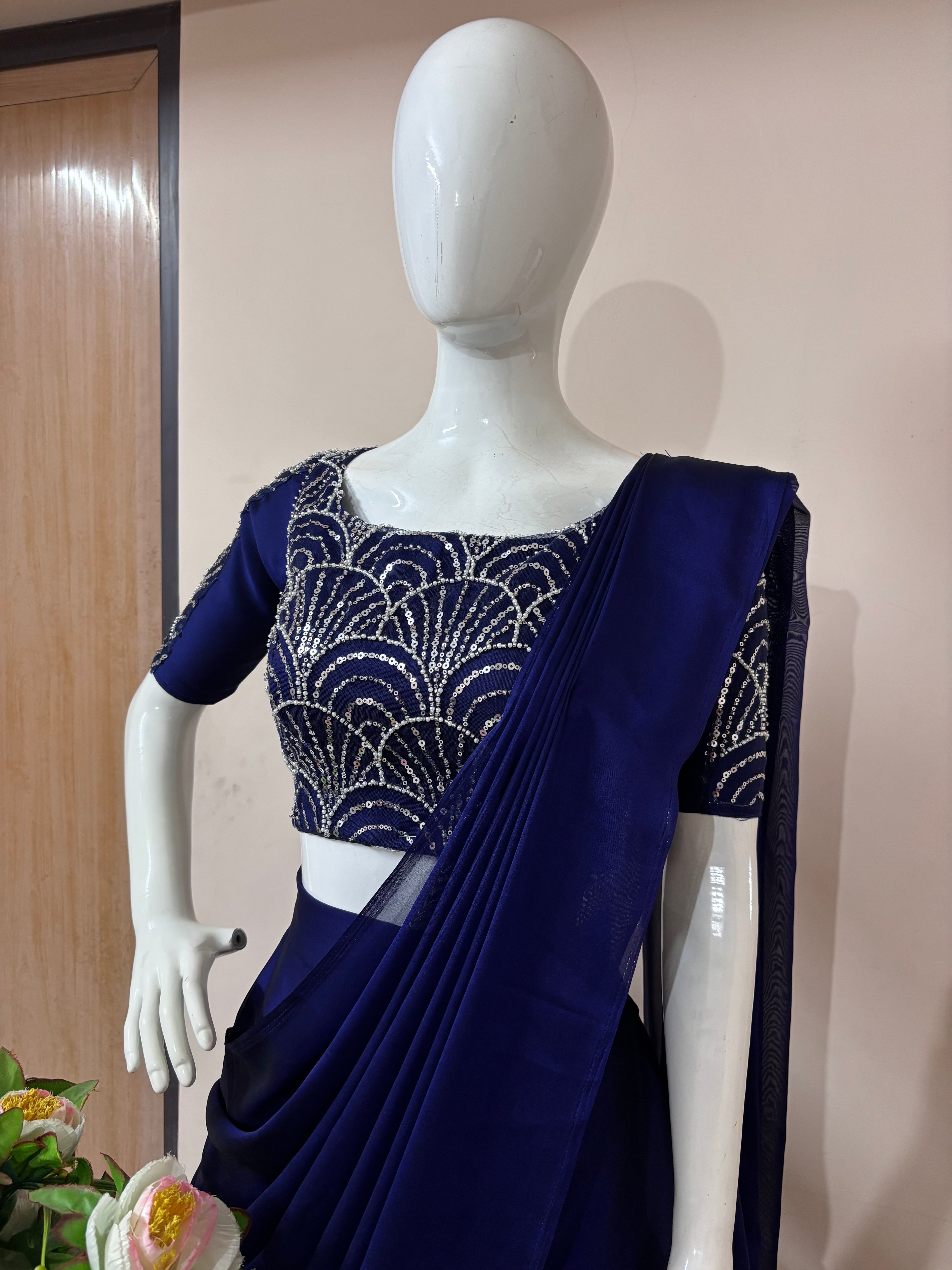Royal Blue Designer Tiered Lehenga
