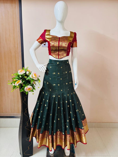 Emerald Green and Ruby Red Designer Crop Top Skirt