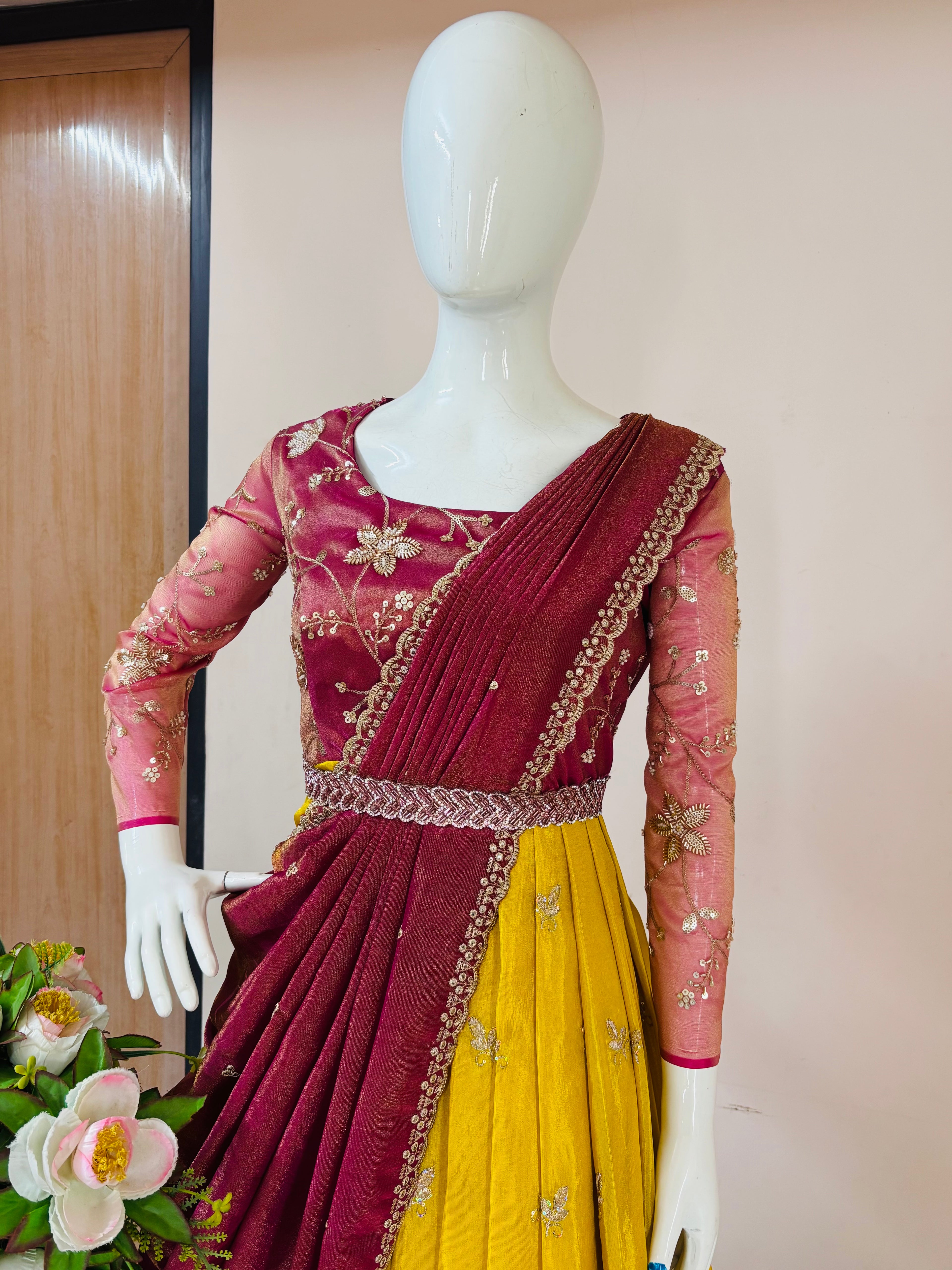 Mustard Yellow & Magenta Wedding Dress