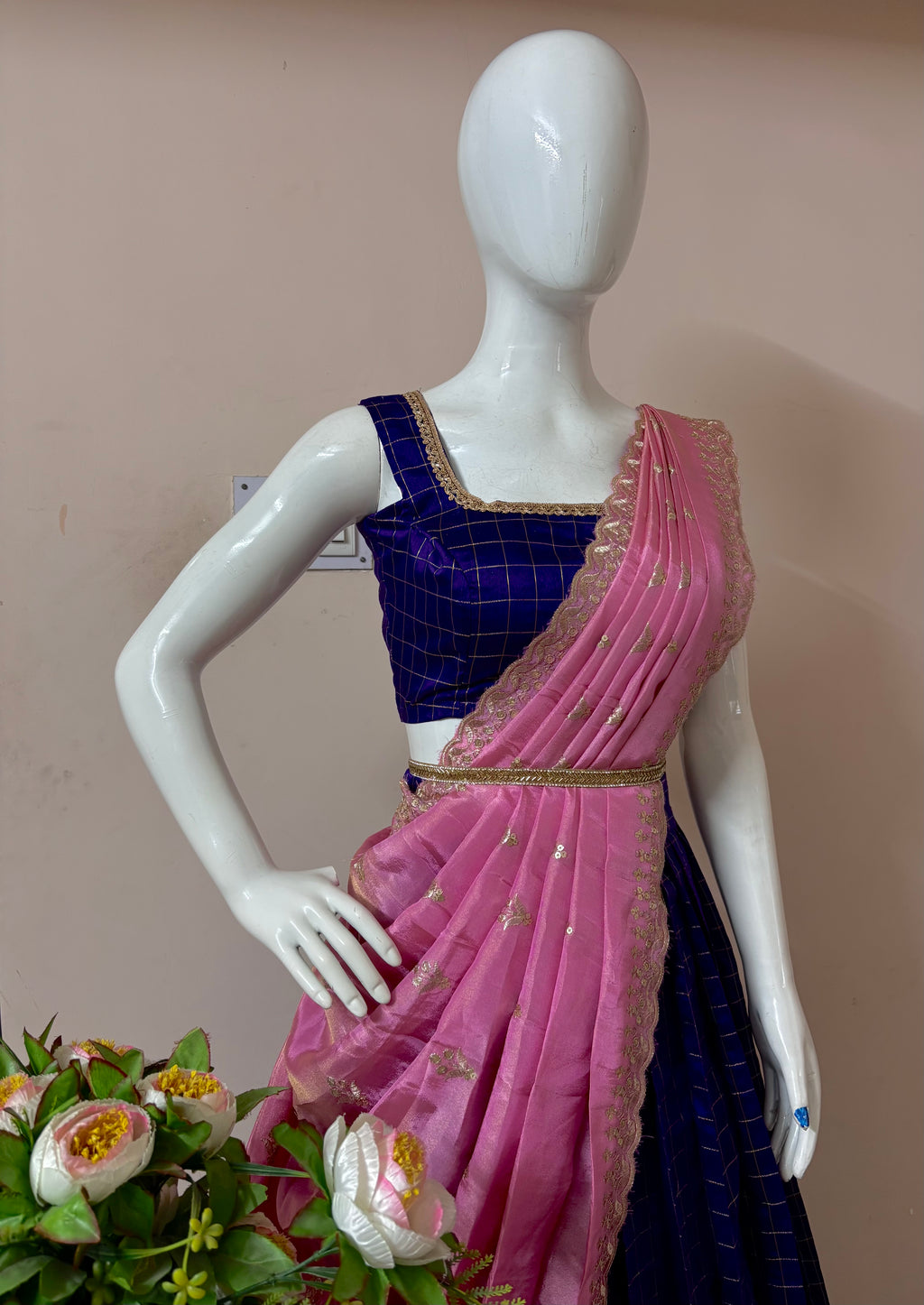 Royal Purple Designer Drape Lehenga