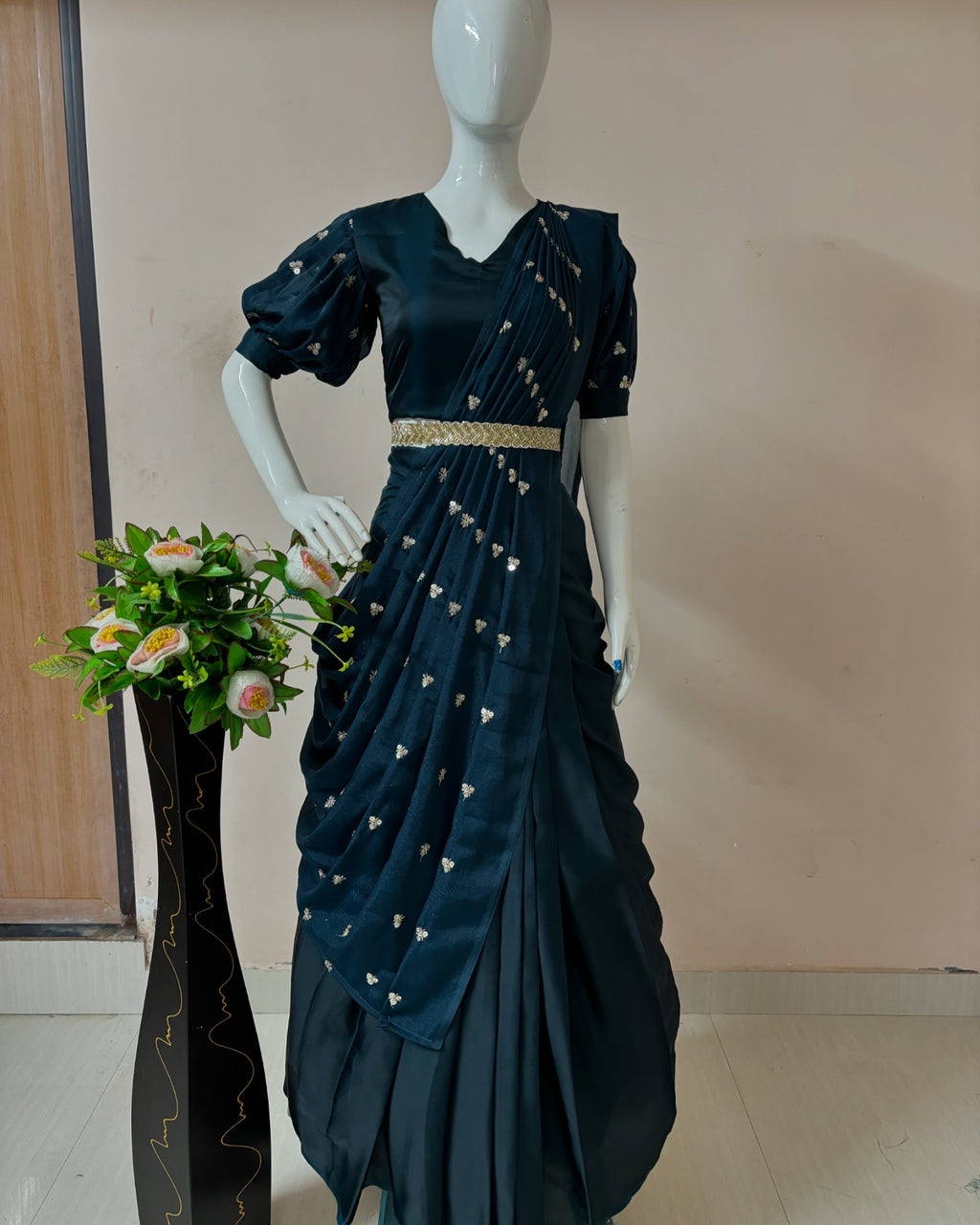 Midnight Blue Designer Drape Gown