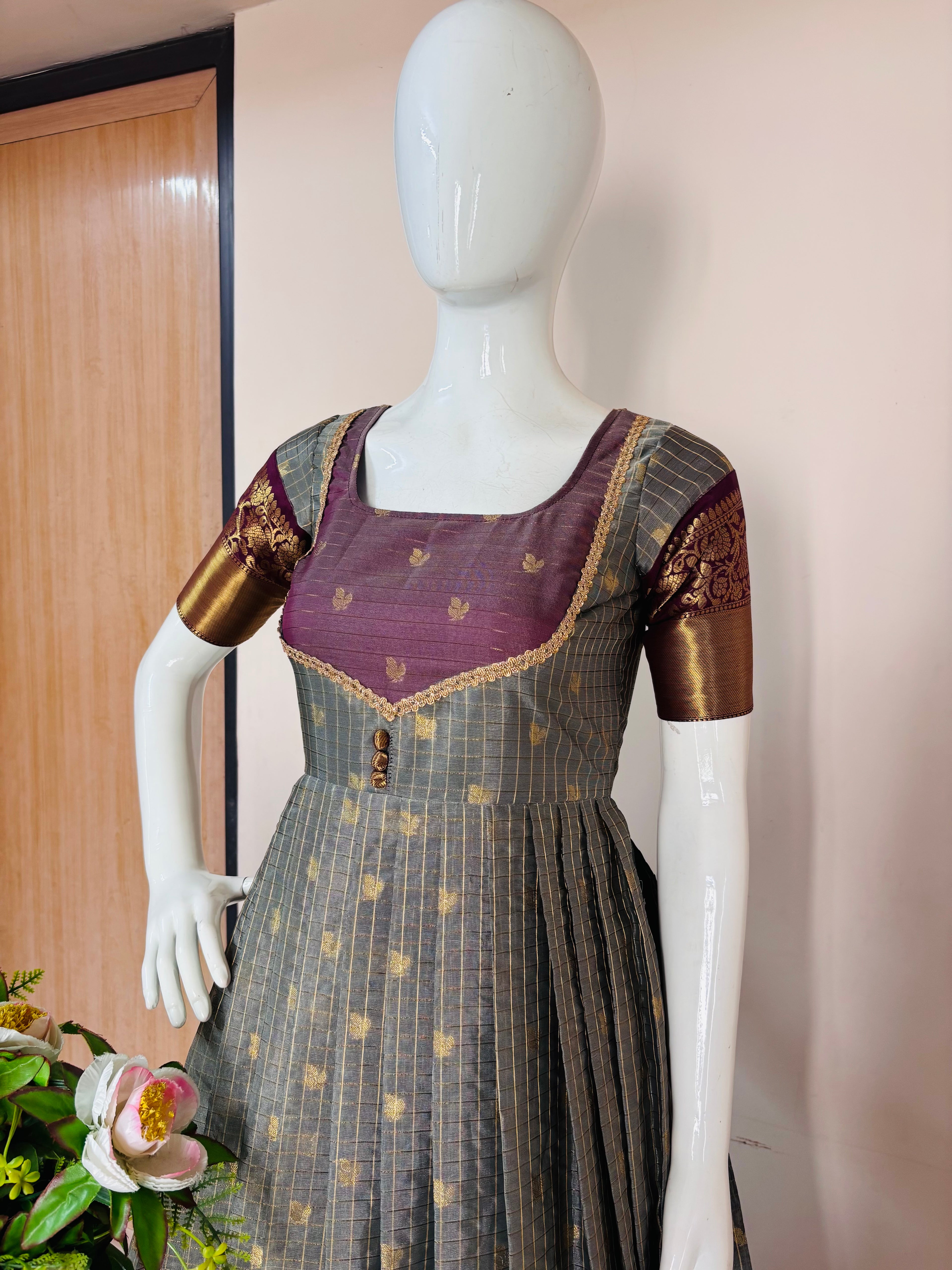 Slate Grey & Plum Designer Anarkali