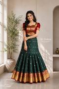 Emerald Green and Ruby Red Designer Crop Top Skirt