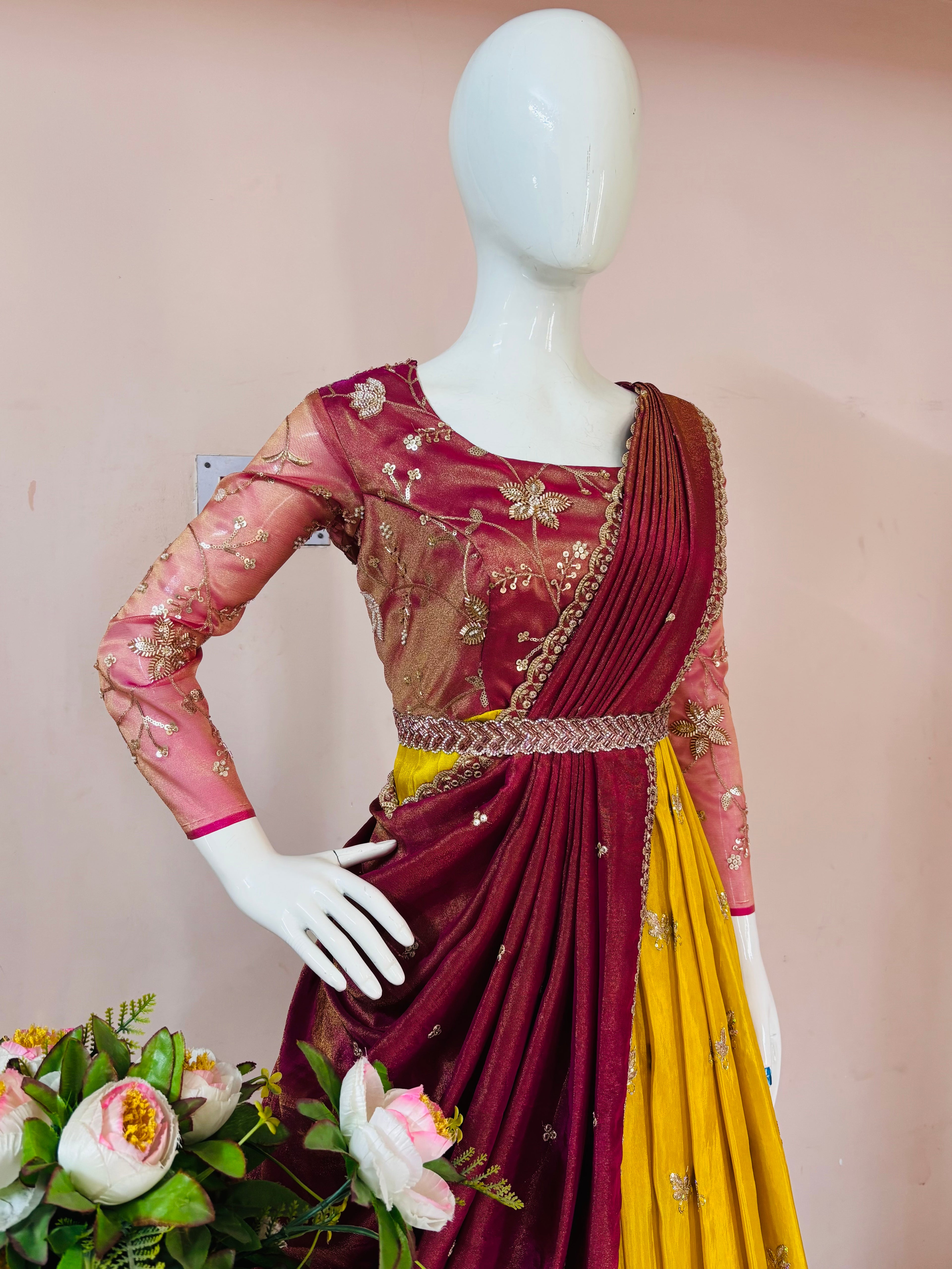 Mustard Yellow & Magenta Wedding Dress