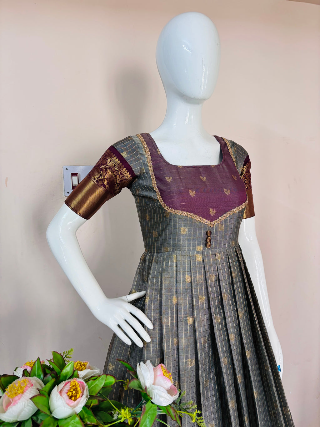 Slate Grey & Plum Designer Anarkali