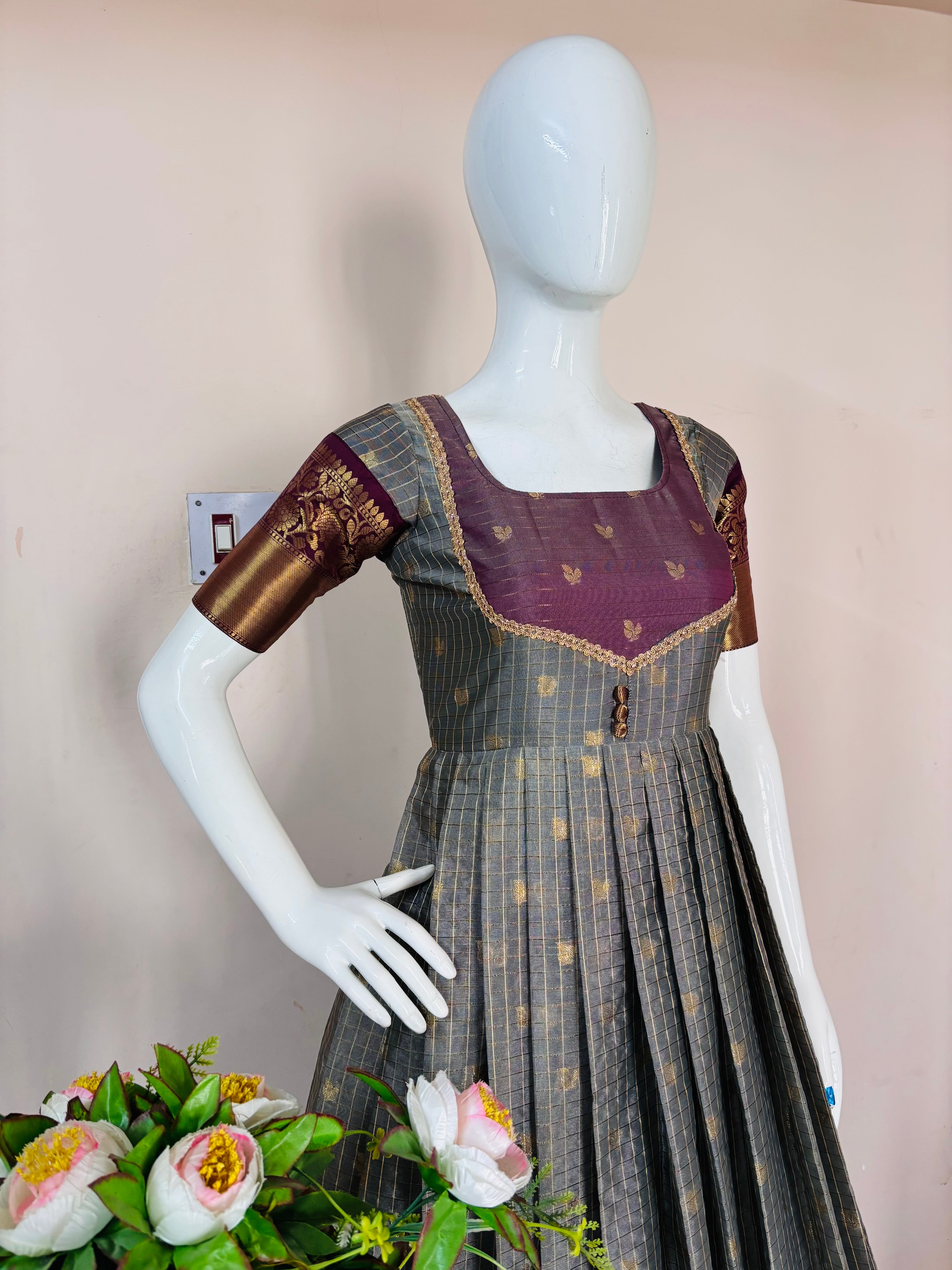 Slate Grey & Plum Designer Anarkali