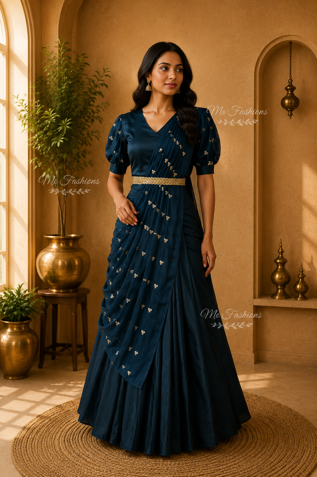 Midnight Blue Designer Drape Gown