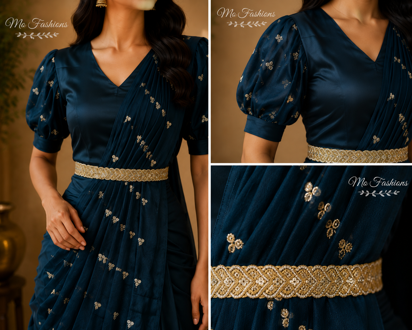 Midnight Blue Designer Drape Gown