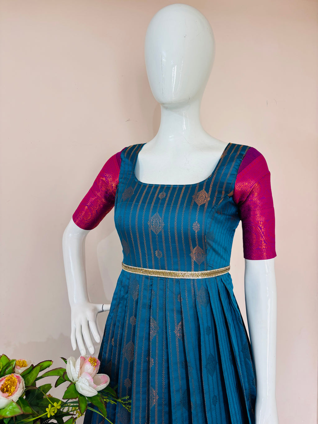 Teal Blue Saree-to-Anarkali Gown