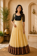 Ivory & Black Saree-to-Anarkali Gown