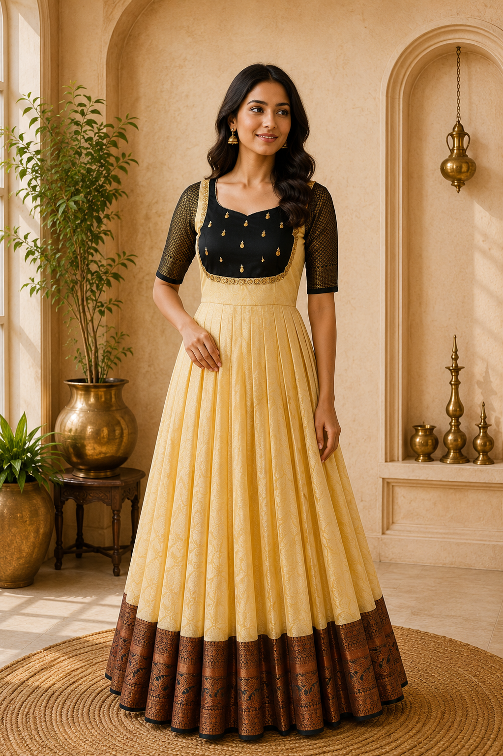 Ivory & Black Saree-to-Anarkali Gown