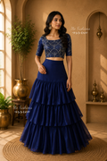 Royal Blue Designer Tiered Lehenga