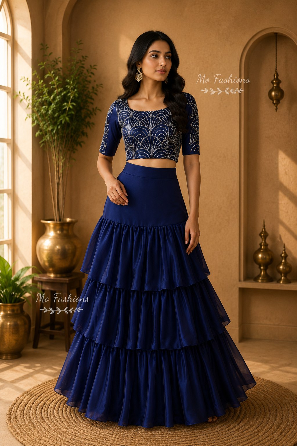 Royal Blue Designer Tiered Lehenga