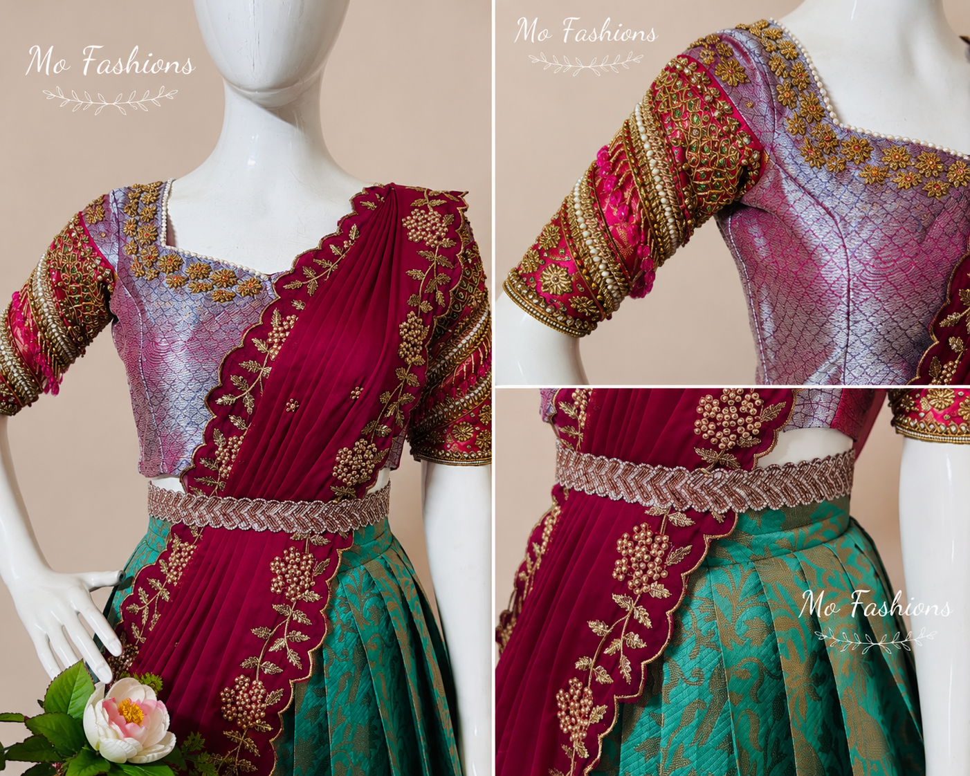 Teal & Magenta Saree Style Designer Lehenga
