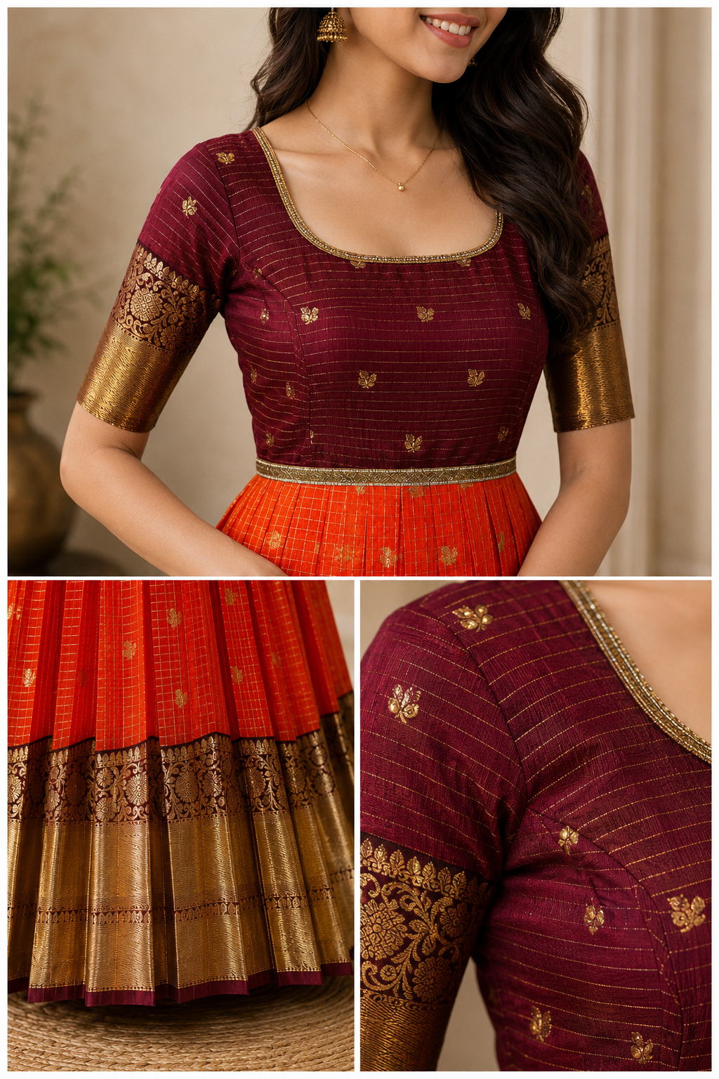 Rust Orange & Maroon Designer Anarkali