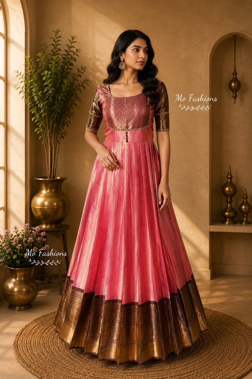 Pink Designer Pleated Anarkali