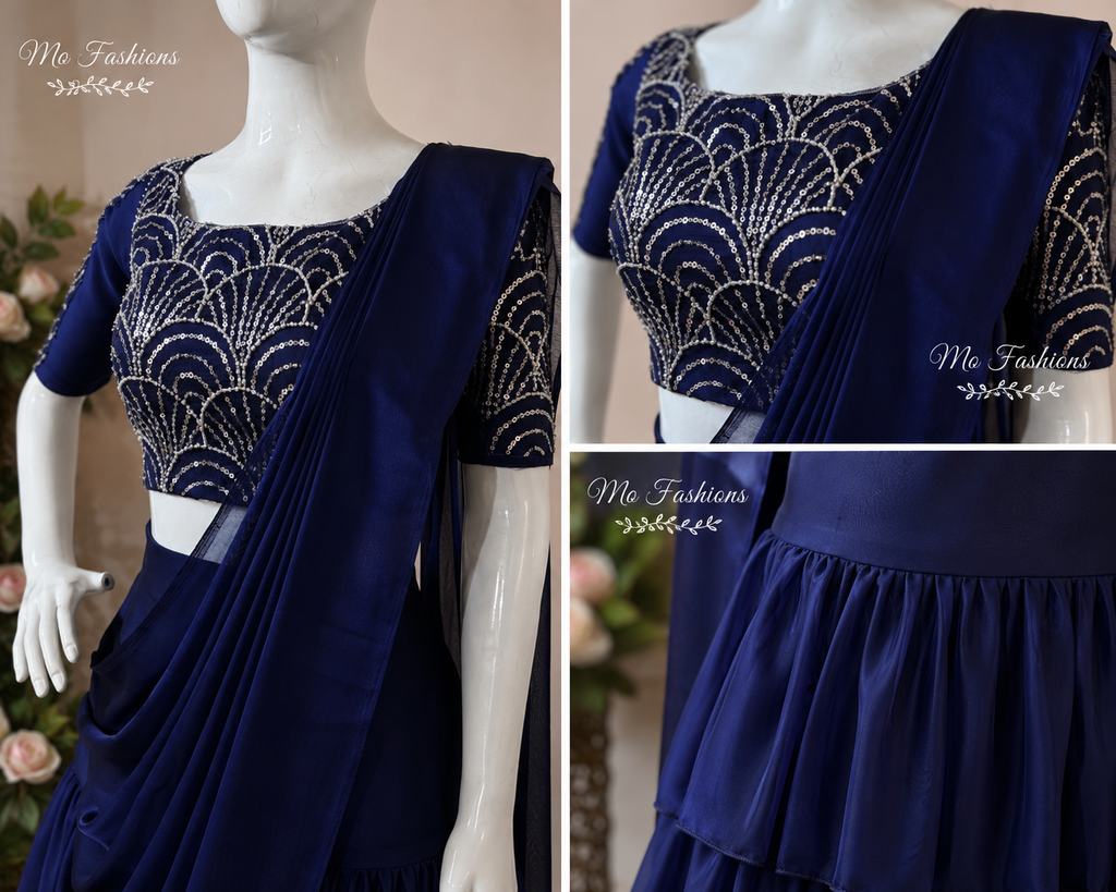 Royal Blue Designer Tiered Lehenga