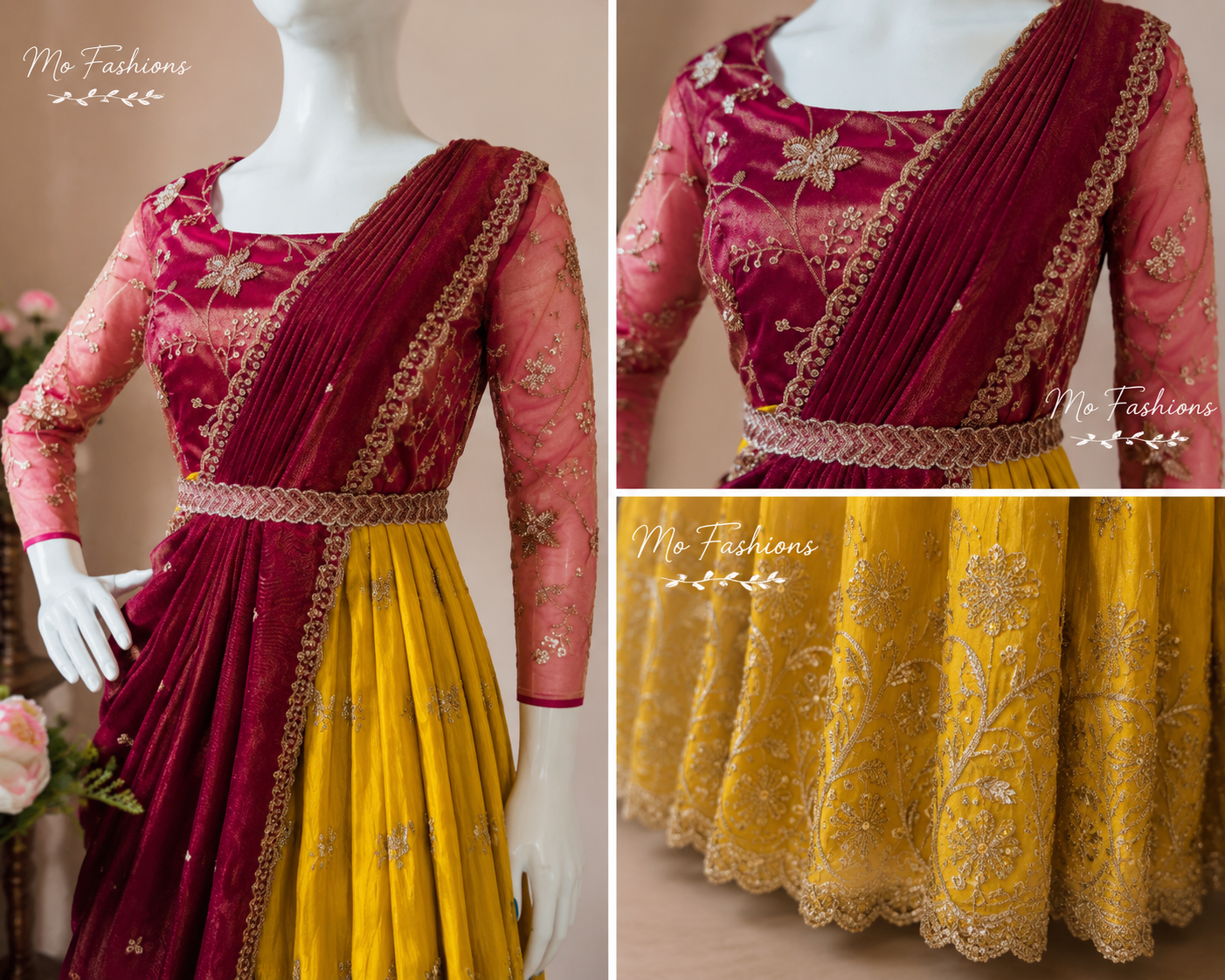 Mustard Yellow & Magenta Wedding Dress