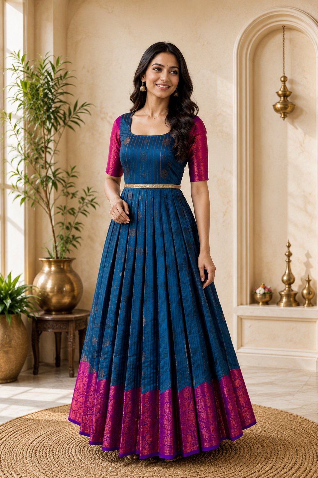 Teal Blue Saree-to-Anarkali Gown