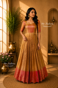 Champagne Gold Designer Pleated Anarkali Gown