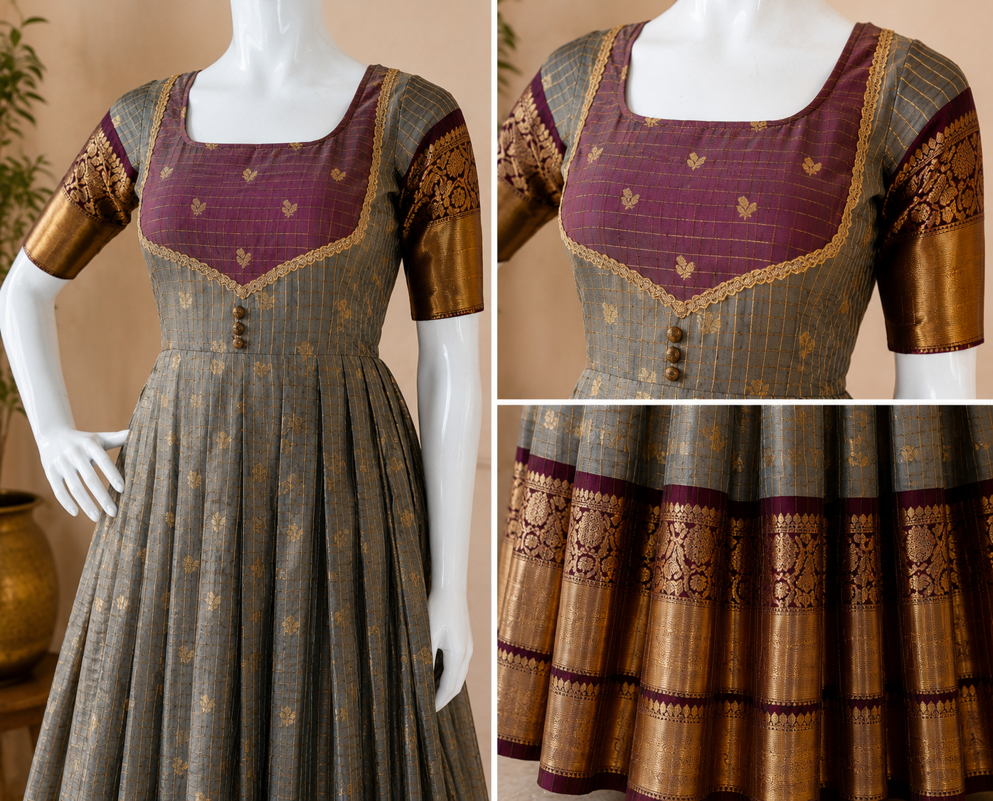 Slate Grey & Plum Designer Anarkali