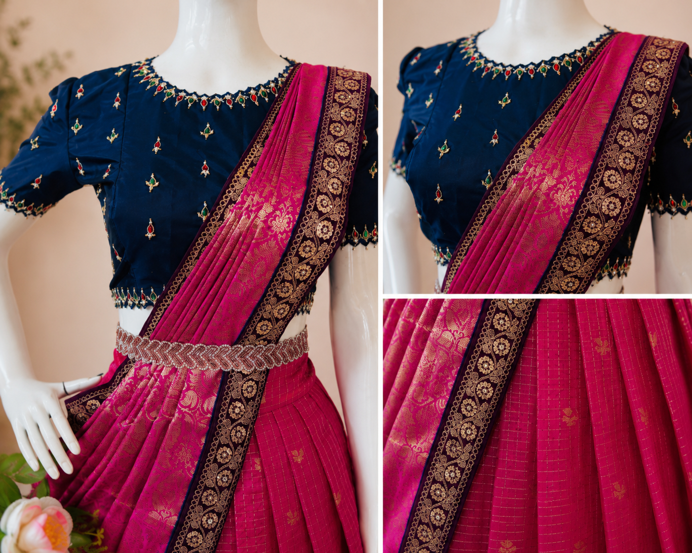 Pink & Navy Blue Designer Wedding Lehenga