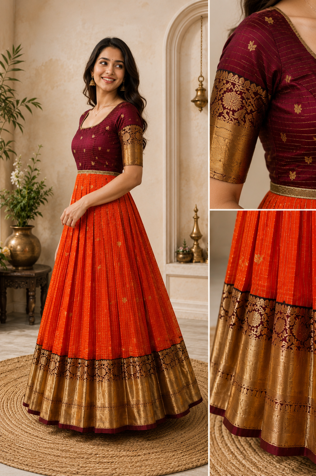 Rust Orange & Maroon Designer Anarkali