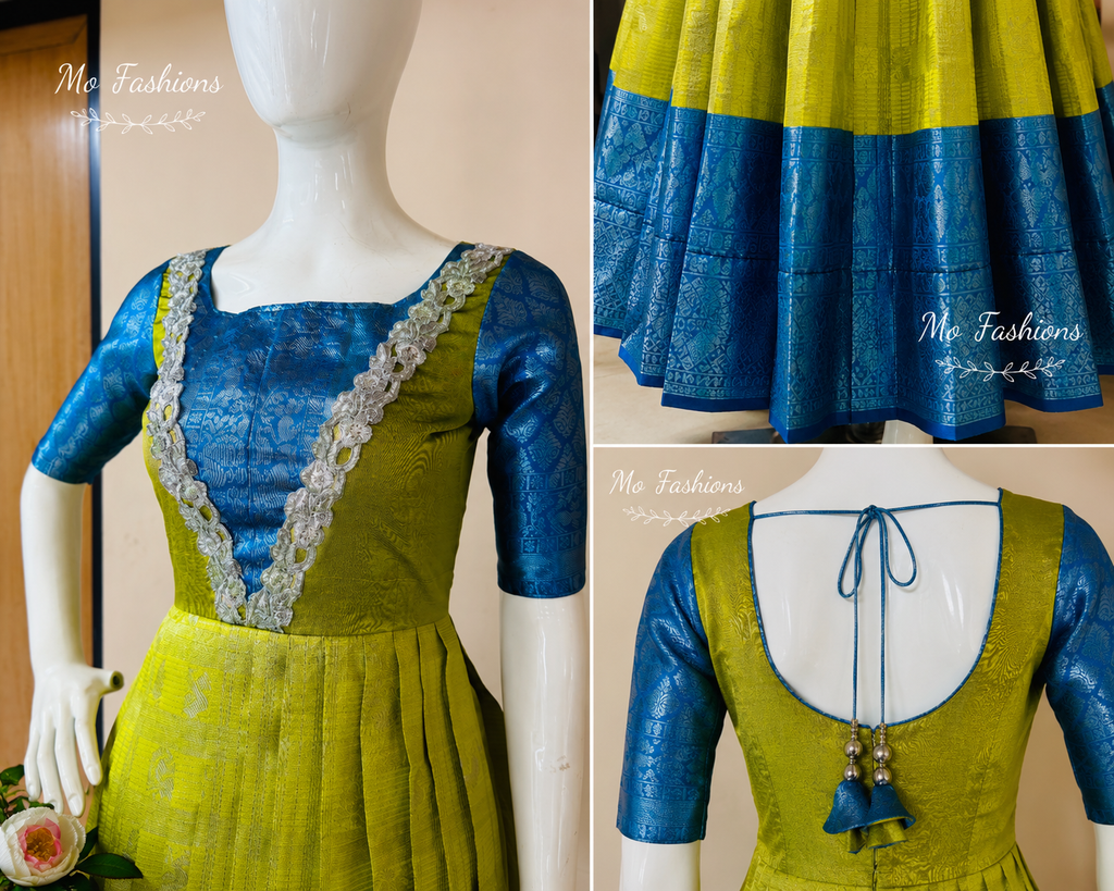 Lime Green & Royal Blue Designer Anarkali