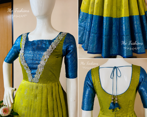 Lime Green & Royal Blue Designer Anarkali