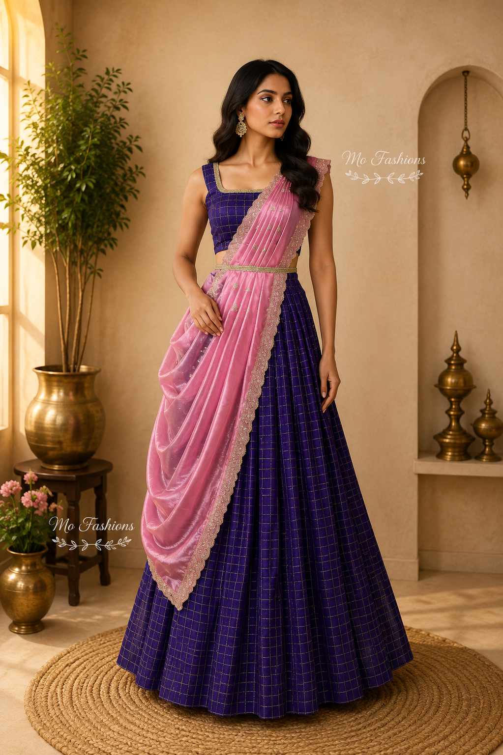 Royal Purple Designer Drape Lehenga