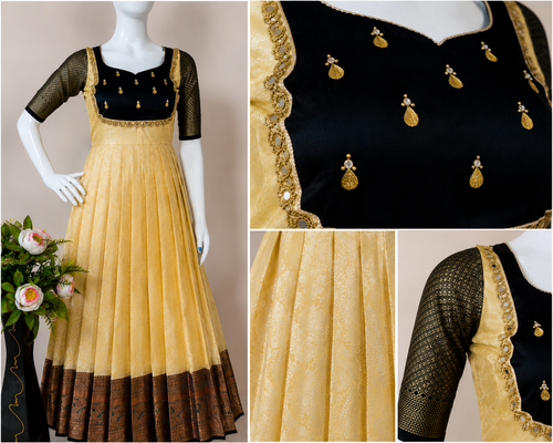 Ivory & Black Saree-to-Anarkali Gown