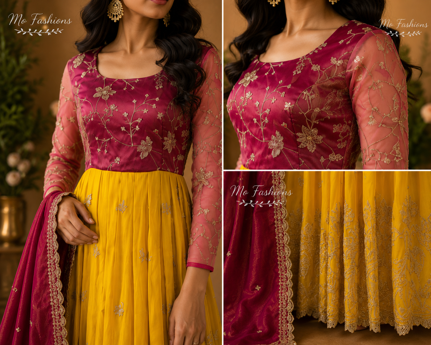 Mustard Yellow & Magenta Party Wear