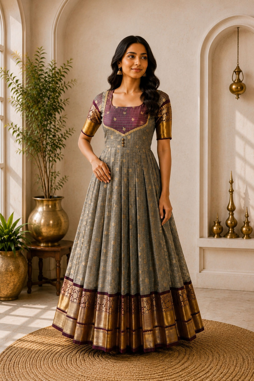 Slate Grey & Plum Designer Anarkali