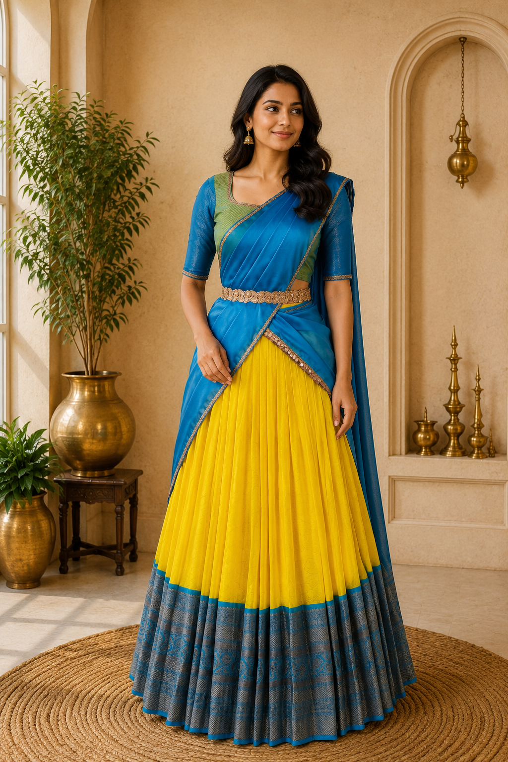 Royal Blue & Yellow Saree-to-Lehenga Set