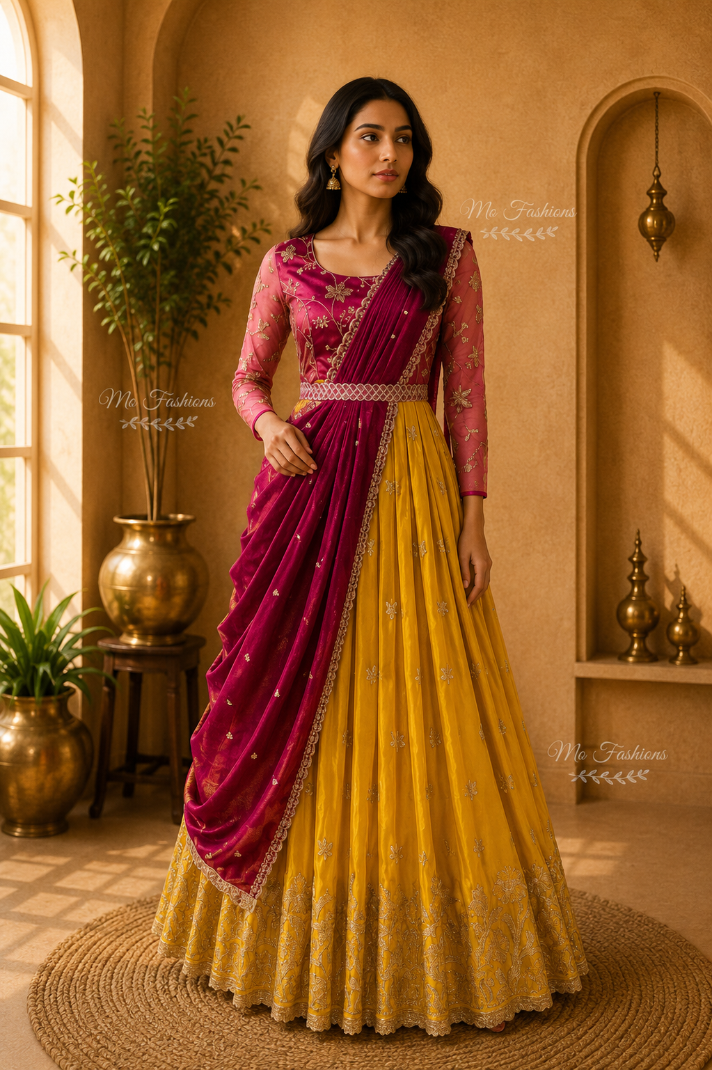 Mustard Yellow & Magenta Wedding Dress