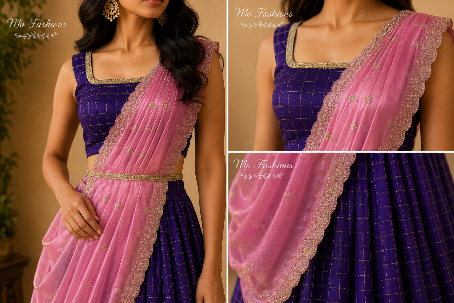 Royal Purple Designer Drape Lehenga