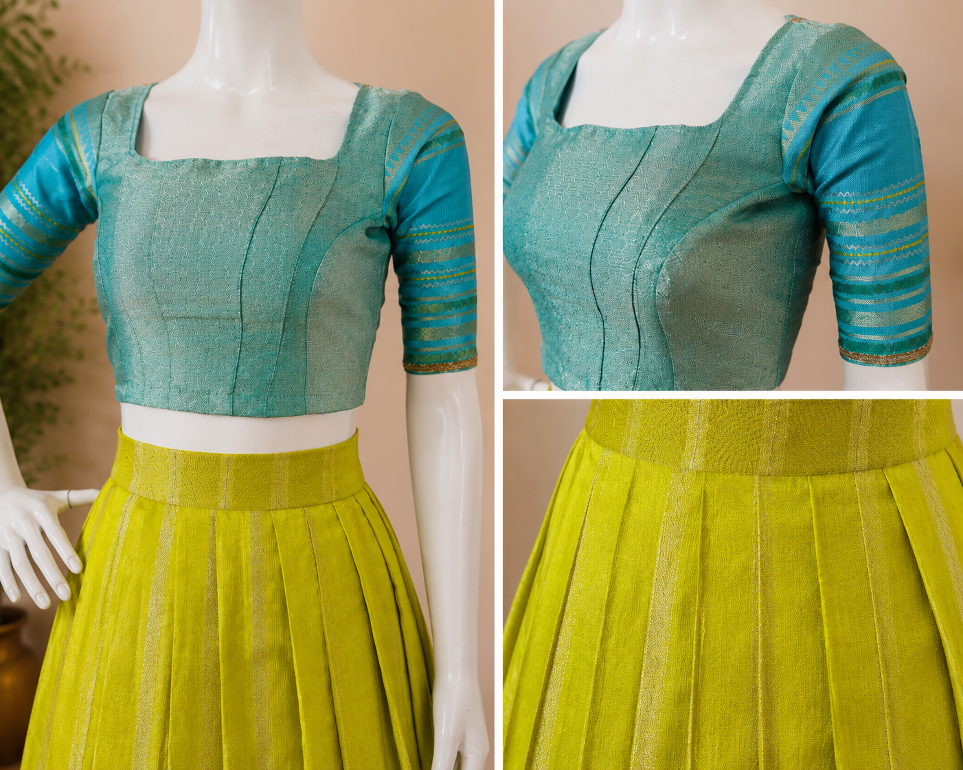 Lime Green Crop Top & Pleated Skirt Set