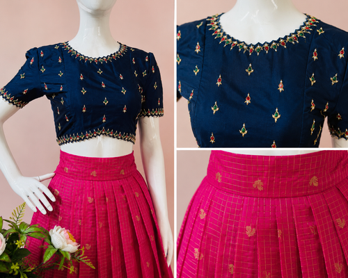 Fuchsia Pink & Navy Blue CropTop Set