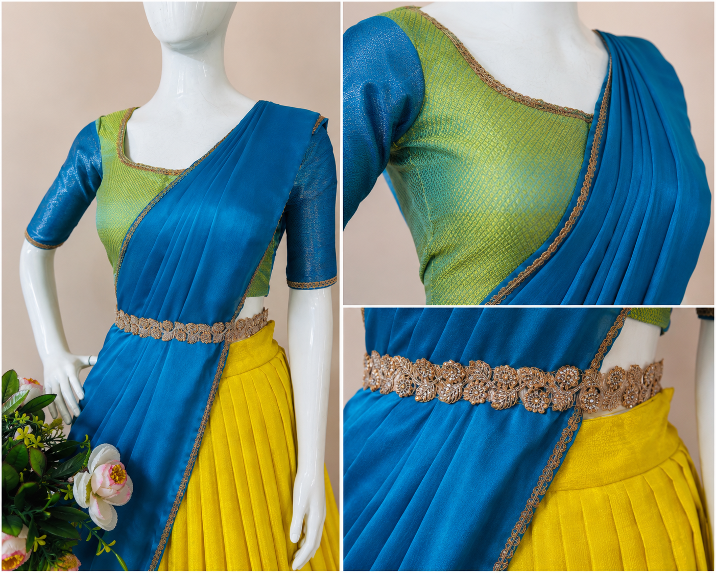 Royal Blue & Yellow Saree-to-Lehenga Set