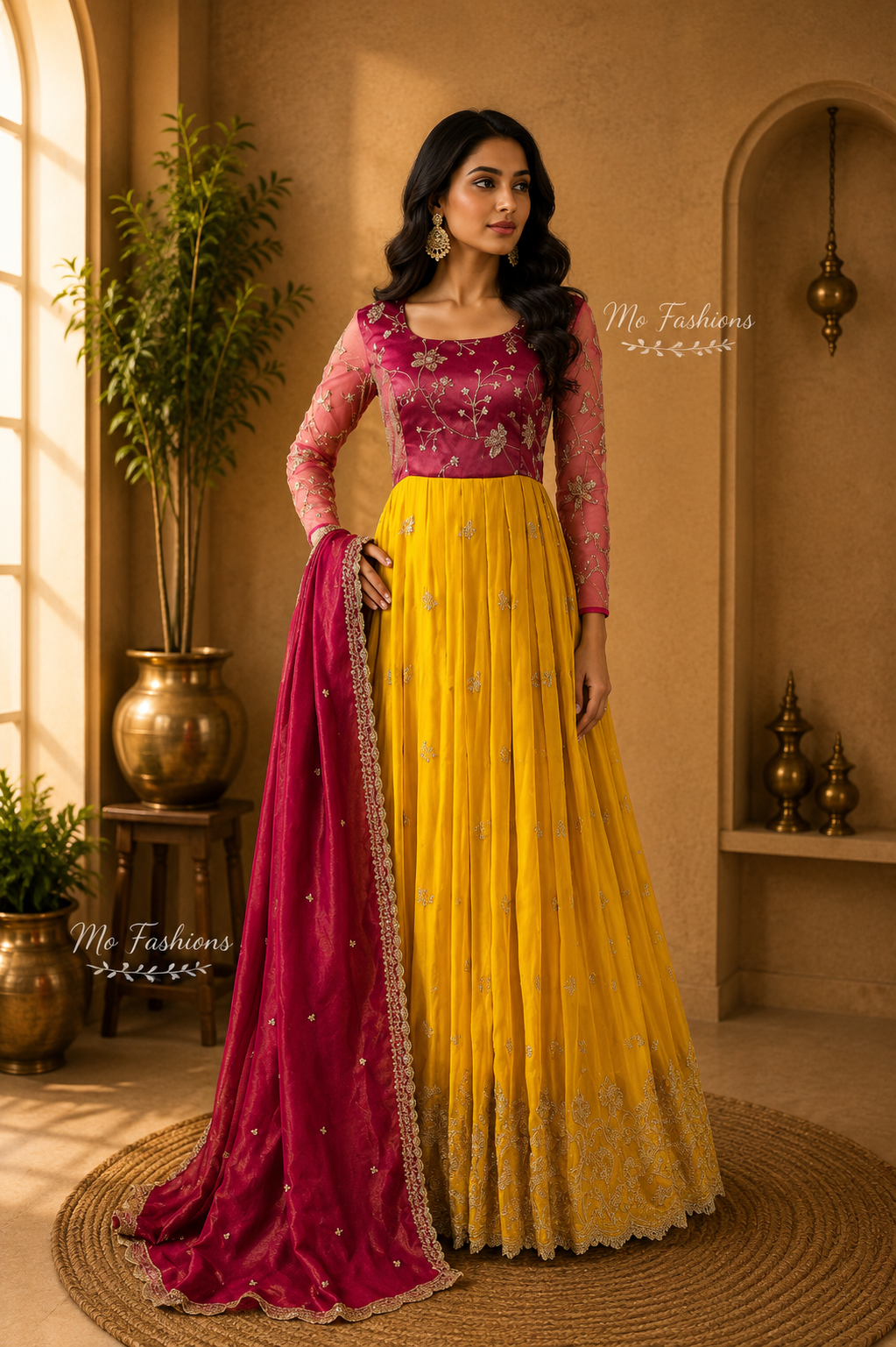 Mustard Yellow & Magenta Party Wear