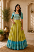 Lime Green Crop Top & Pleated Skirt Set